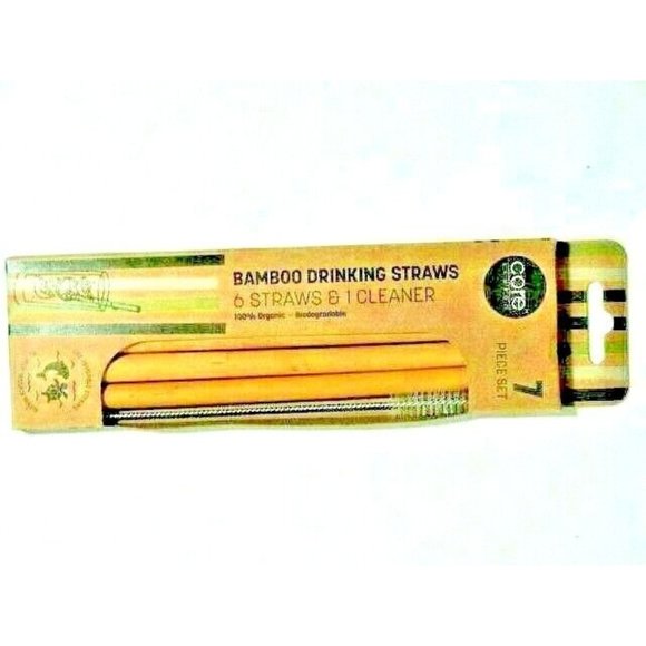 Bamboo Drinking Straws 6pc and 1 Brush Eco-Friendly 100% Organic Biodegradable - Picture 1 of 3